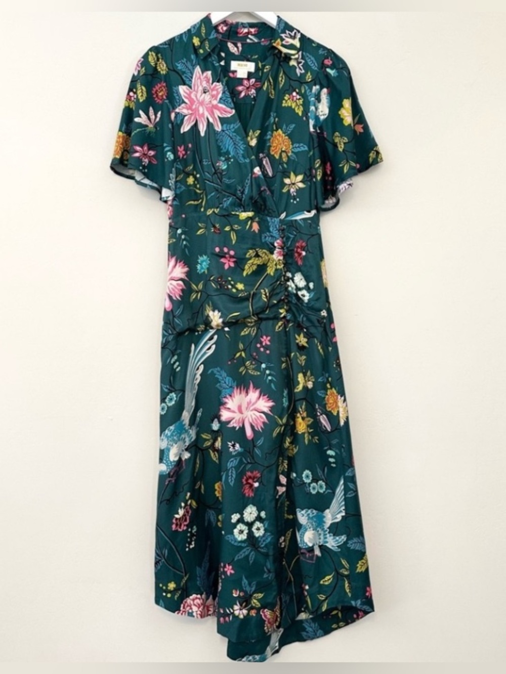 Anthropologie Maeve Floral Button Front Wrap Shirt Dress Size 8 Green Boho - Picture 6 of 15
